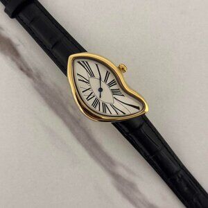SKU:0035vintage vibe retro gold white watch with black leather strap+in gift bag